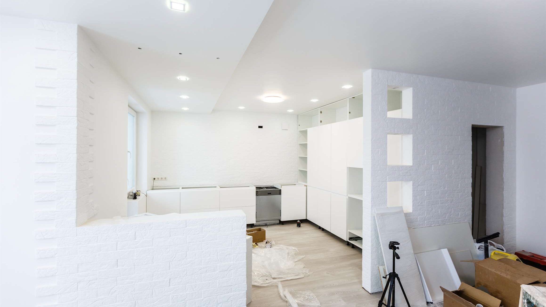 White interior construction space
